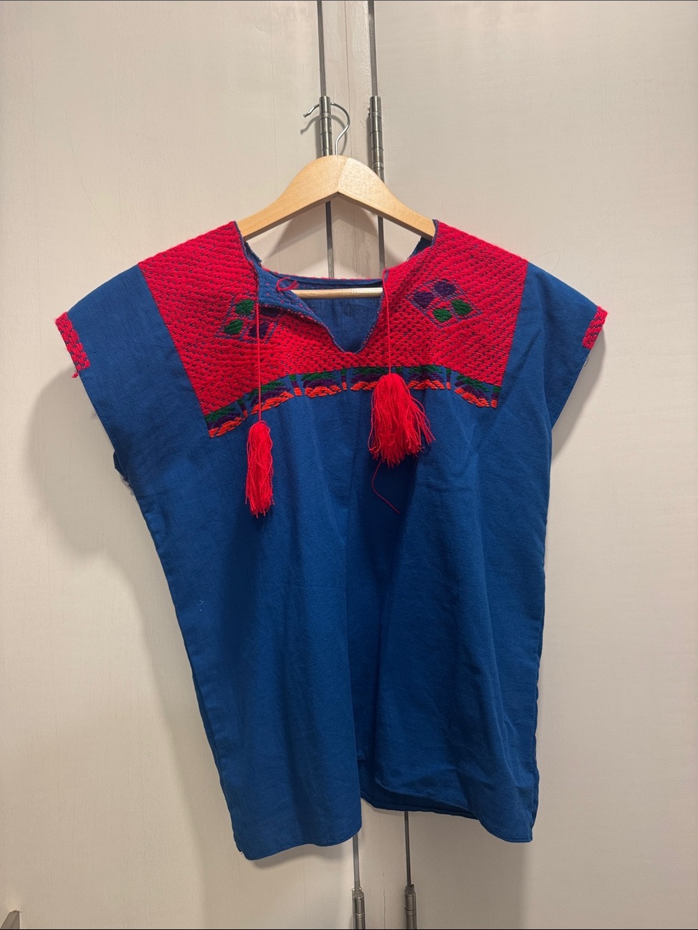 Mexican Boho Embroidered Blue & Red Women's Top